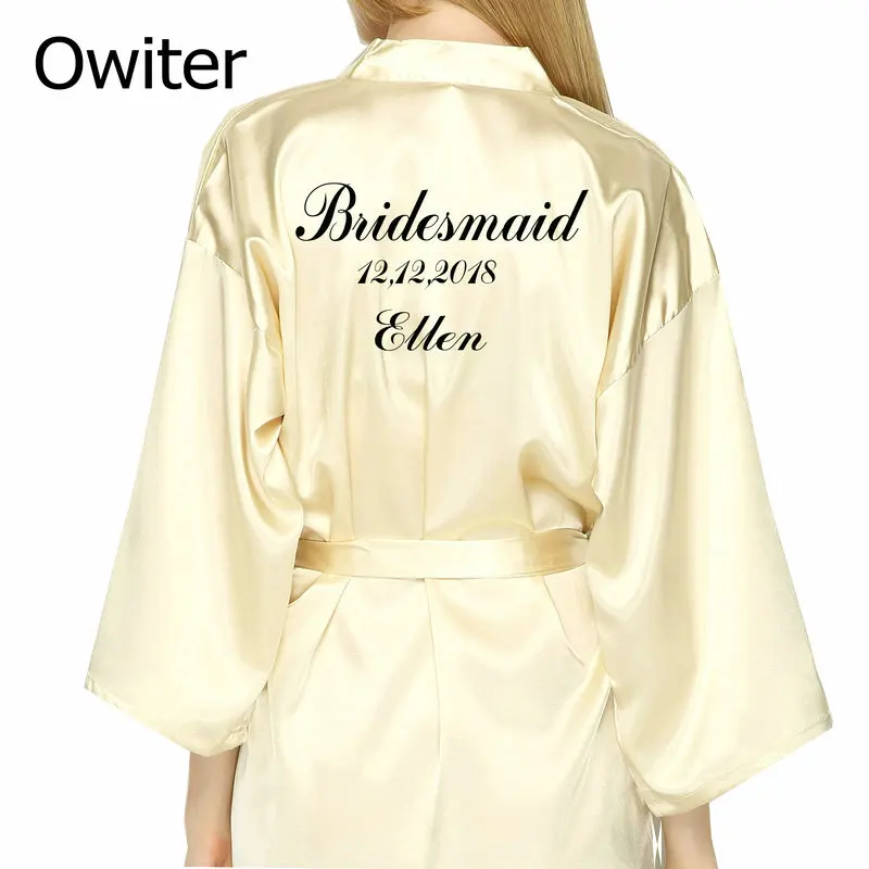

Personalized Custom Short Robe Wedding Personality Kimono Gown Bride Bridal Party Faux Silk Soft Home Bathrobe for Women Robes