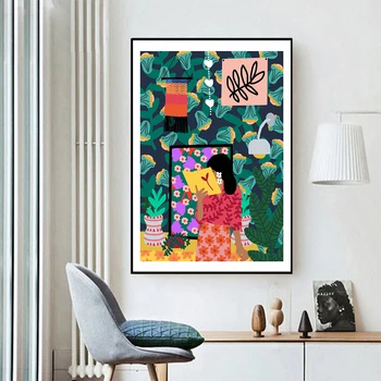 

Nordic Colorful Abstract Poster and Prints Reading Woman Feture Painting on The Wall Decor for Home Living Room No Frame