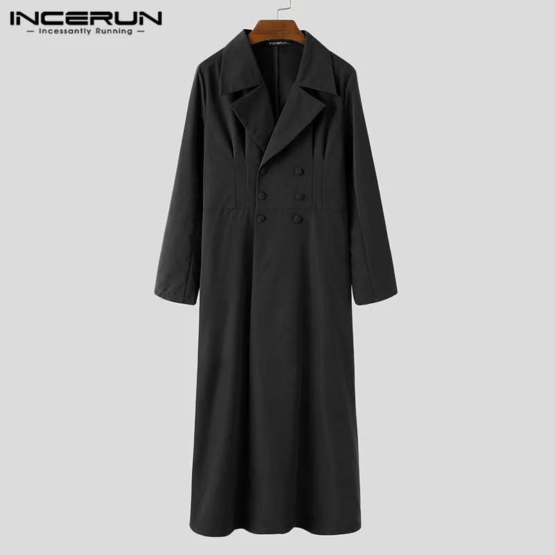 Gabardina de manga larga con doble botonadura para hombre, abrigo masculino de estilo largo con solapa, cortavientos de Color sólido a la moda, S-5XL