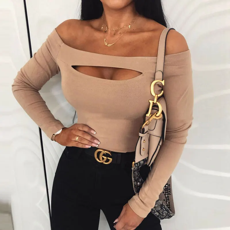 

Women Sexy Off Shoulder Long Sleeve Shirt Casual Stretch Jumper Blouse Top