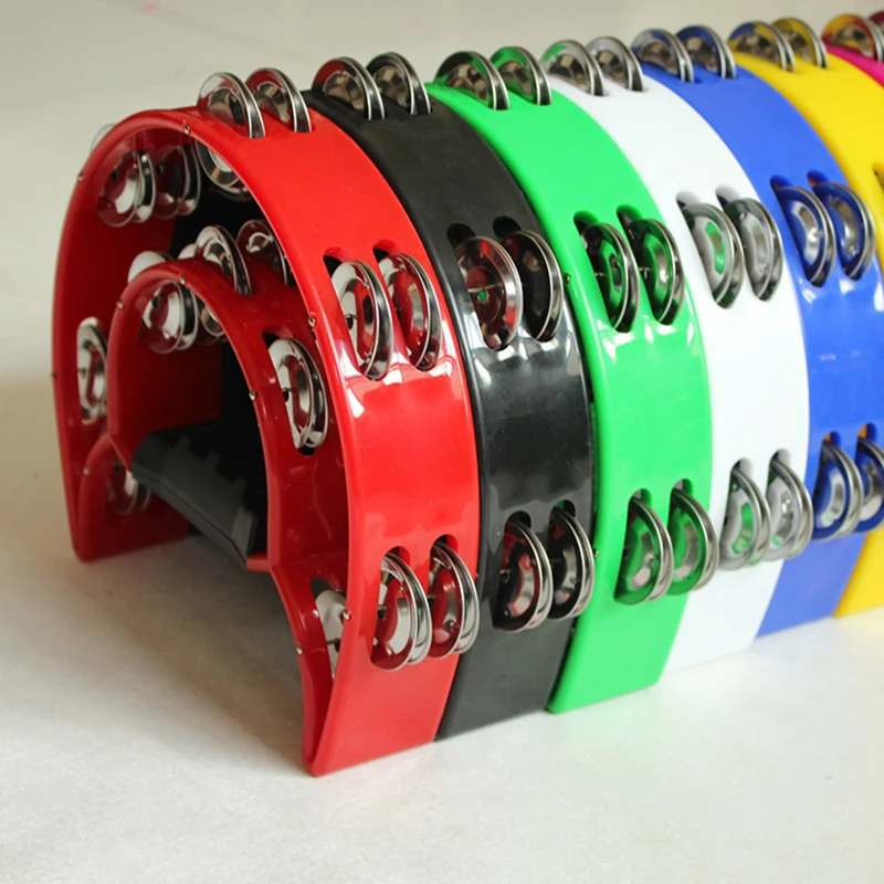 1PC Tambourine Percussion Musical Instruments Hand Bell for Party Compact Double Half Moon Drum KTV Bells Orff Tambourine
