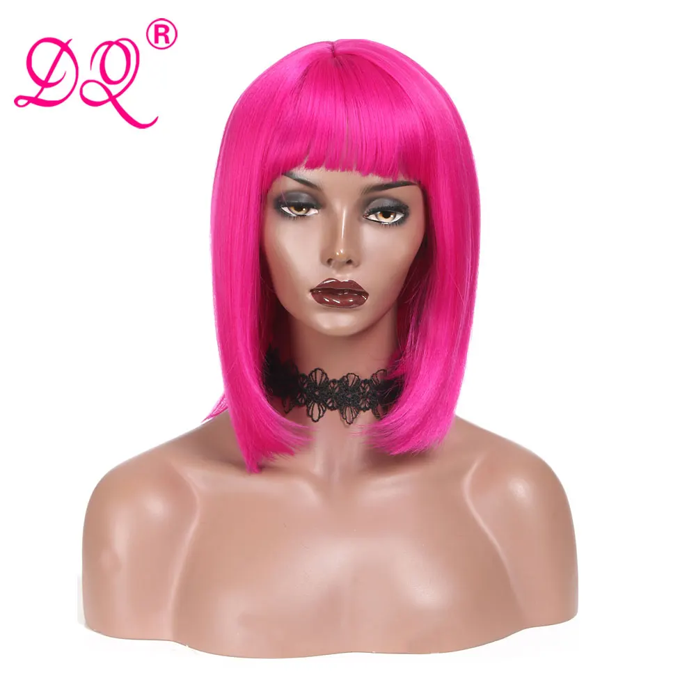 DQ прямой короткий боб парик с челкой синтетический парик для женщин розовый блонд синий фиолетовый коричневый Омбре цветной парик косплей парик
