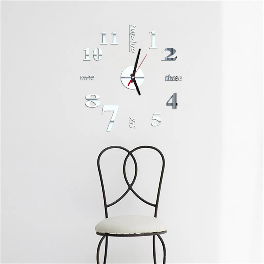 new Acrylic Mirror wall clock quartz watch reloj de pared modern design large decorative clocks Europe acrylic stickers 18