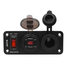 Two Holes Dual USB Charger Combination Switch Panel Voltmeter Socket w/ automatic power-off switch diewu multifunction desktop combo power button switch w dual usb audio for computer black