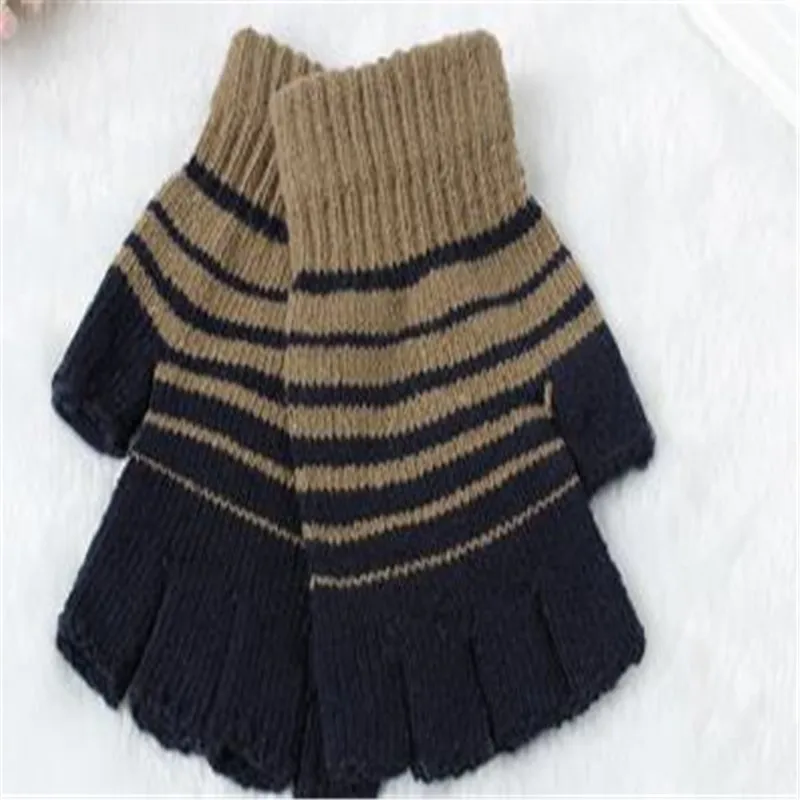 Новые полосатые вязаные теплые зимние перчатки; мужские и женские студенческие шерстяные перчатки без пальцев, jt-6 - Цвет: 019-2