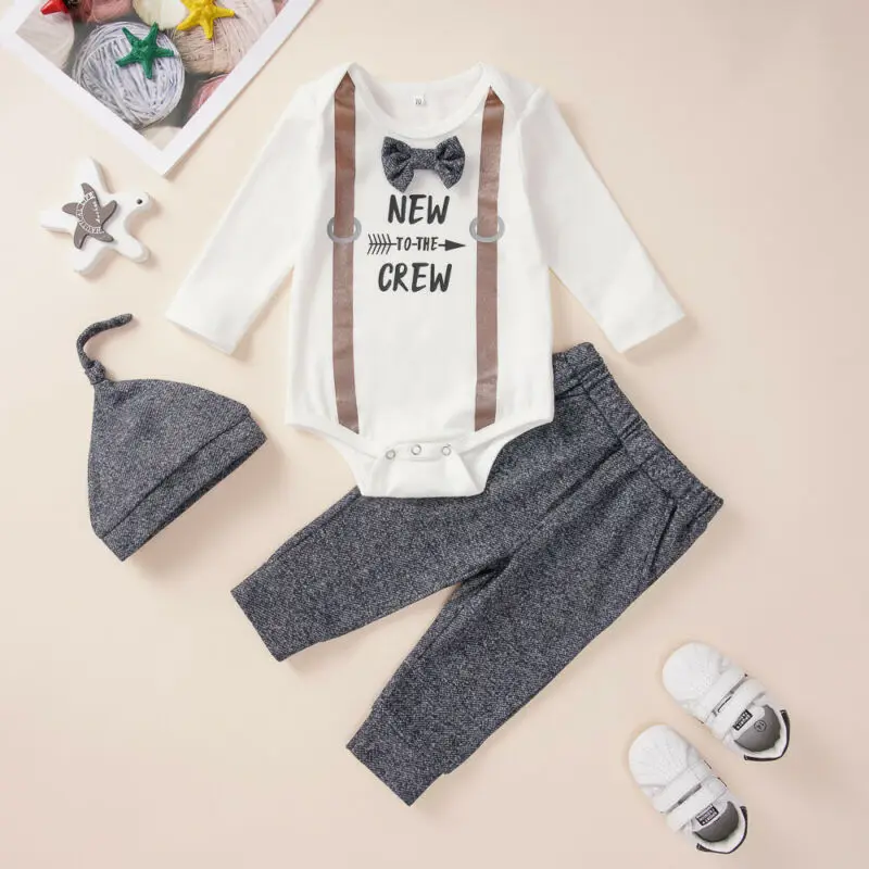 

Newborn Todller Baby Boy 0-24M Jumpsuit And Pants Stripe Outfits Gentlement Romper