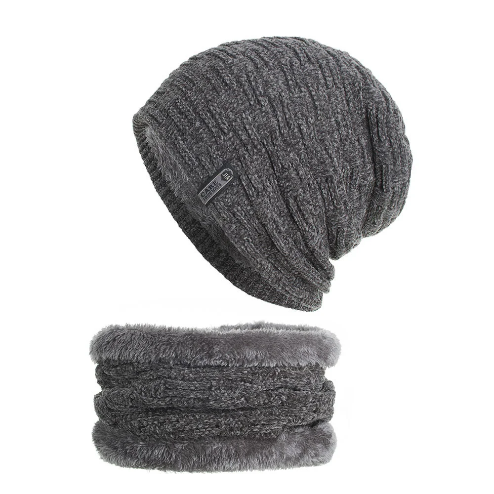 RoxCober зимний теплый набор с шапочкой Skullies Beanies шапка бини для мужчин женский шерстяной шарф шапки gorro invierno hombre вязаная шапка WM107 - Цвет: Серый
