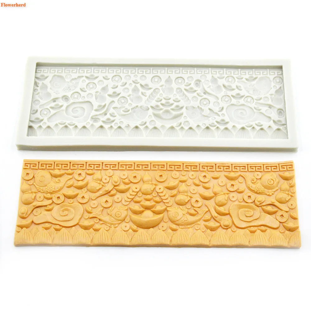 Gold Ingot Calabash Auspicious Cloud Fondant Cake Silicone Mold Birthday Decoration Cake Decorating Tools DIY Chocolate Mold