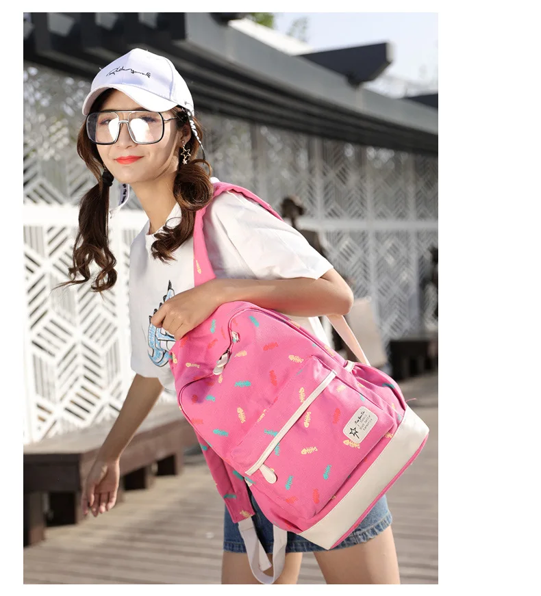 3 Pcs Printing Canvas School Bag for Teenagers Girls New 2019 Fashion Floral Backpacks College Large Capacity Laptop Travel bags (15)