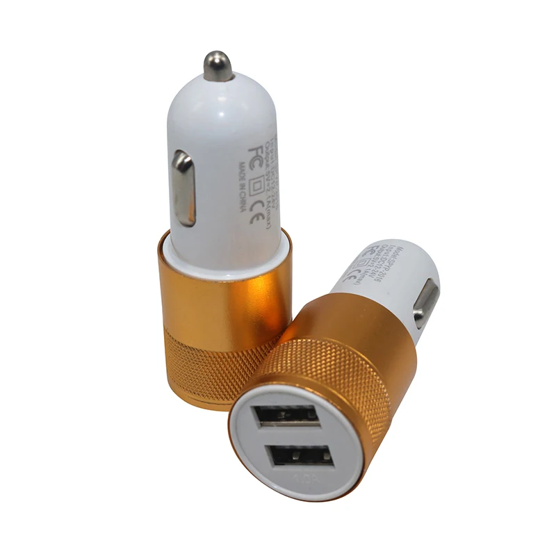 gold 1 шт. новое автомобильное зарядное устройство Bullet универсальное алюминиевое металлическое двойное USB маленькое стальное Cannon мини многофункциональное автомобильное зарядное устройство для телефона - Название цвета: gold