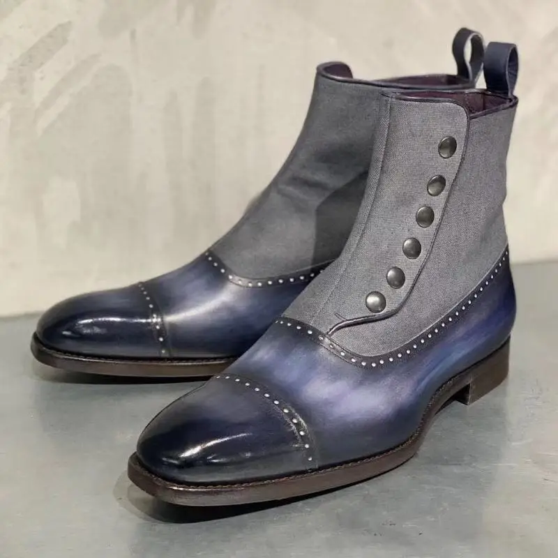 Мужские Ботильоны; sapato feminino chaussure; обувь без шнуровки на низком каблуке; Мужская обувь; Мужские Винтажные ботинки из искусственной кожи; D56 - Цвет: blue