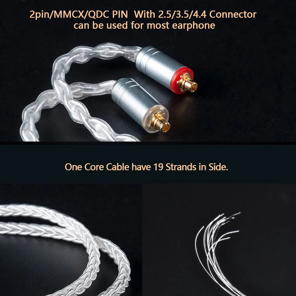 KBEAR 16 ядерный чистый провод Mmcx 2 Pin QDC TFZ сменный кабель 2,5 мм 3,5 мм 4,4 мм разъем бескислородный медный кабель для Kz
