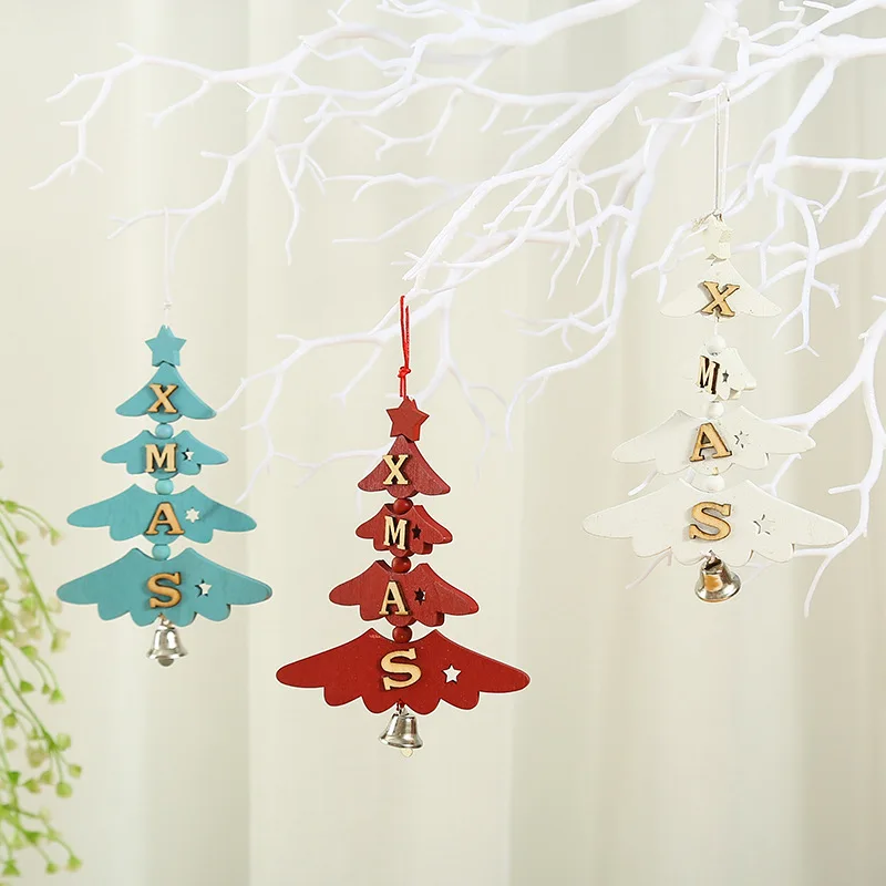 

3PCS/Lot New wood christmas tree hanger Xmas gifts hanger Home decoration Letter Jingle bells pendant Wall ornament crafts