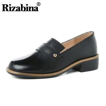 

RIZABINA Women Pumps Shoes Fashion Belt With Rivets Square Toe Shoes Women Genuine Leather Thick Heel Mature Footwear Size 33-40