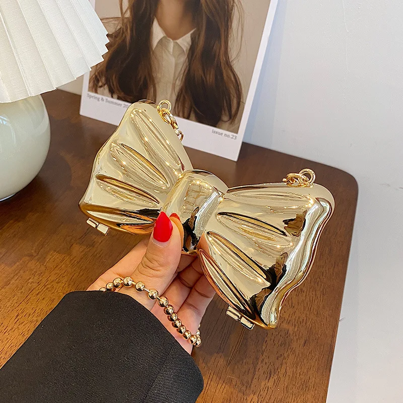 Metal Mini Bow Crossbody Bags For Women Fashion Silver Gold Shoulder Bag Women Bags Clutch Bag Lipstick Purses Coin shoulder bags