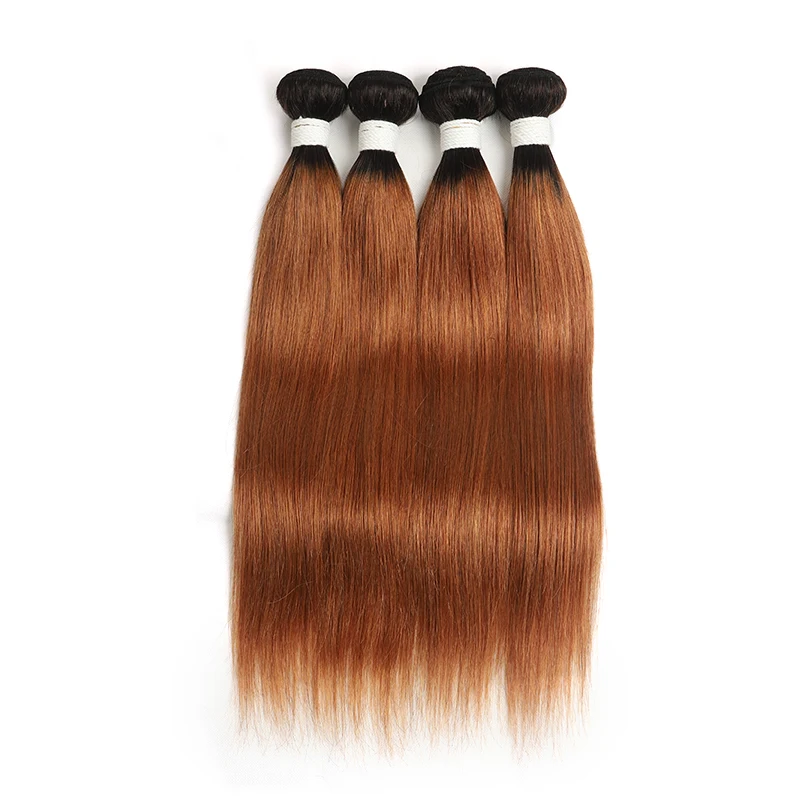 T1B/30 Ombre Brown Bundles With Frontal 13x4 SOKU Brazilian Straight 3 Bundles With Closure Non-Remy Human Hair Extension