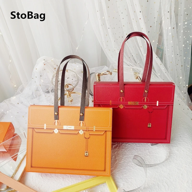 StoBag 5 шт. 24x18 5x5 см переносная бумажная коробка Новогодний подарок поставки яичный