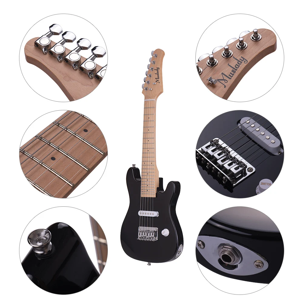 Muslady 28 Inch Kids ST Electric Guitar Kit Maple Neck Paulownia with Mini Amplifier Guitar Bag Strap Pick String Audio Cable