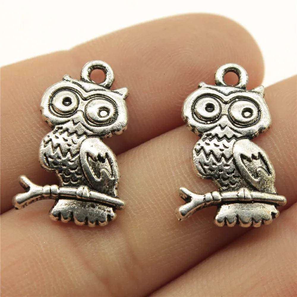 10pcs Antique Silver Tone Owl Bird Charms Pendants for Jewellery Making 50x24mm