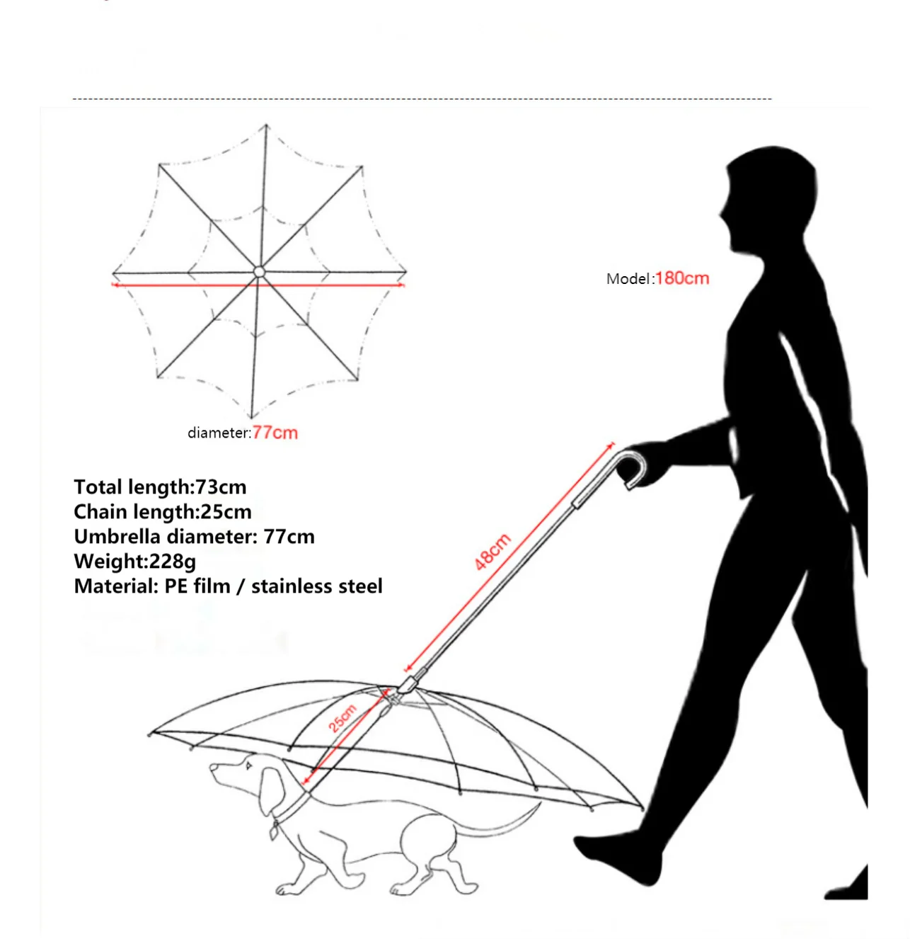 Convenient Transparent Rain Umbrella With A Leash For Dogs