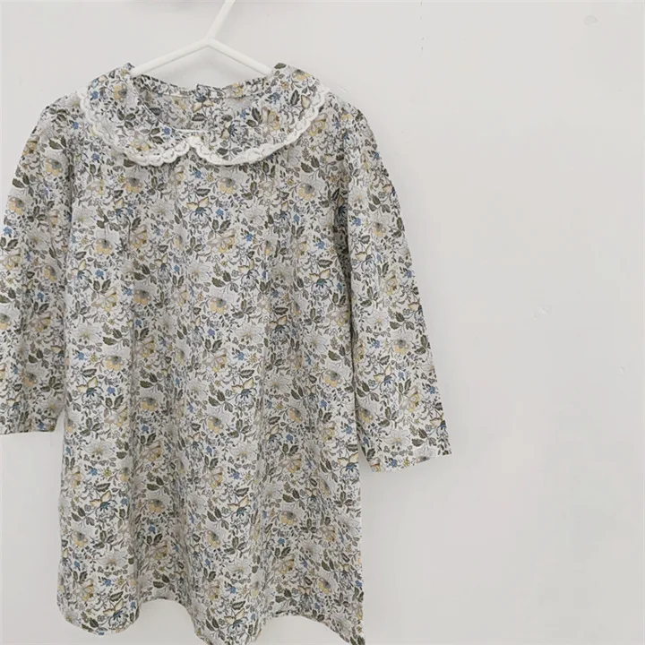 В Корейском стиле, новинка, платье для девочек, кружевное платье принцессы, Дети с цветочным принтом платье с оборками