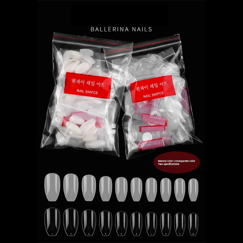 

600pcs/Bag Ballerina Nail Art Tips Transparent/Natural False Coffin Nails Art Tips Flat Shape Full Coverage Manicure Fake Nail