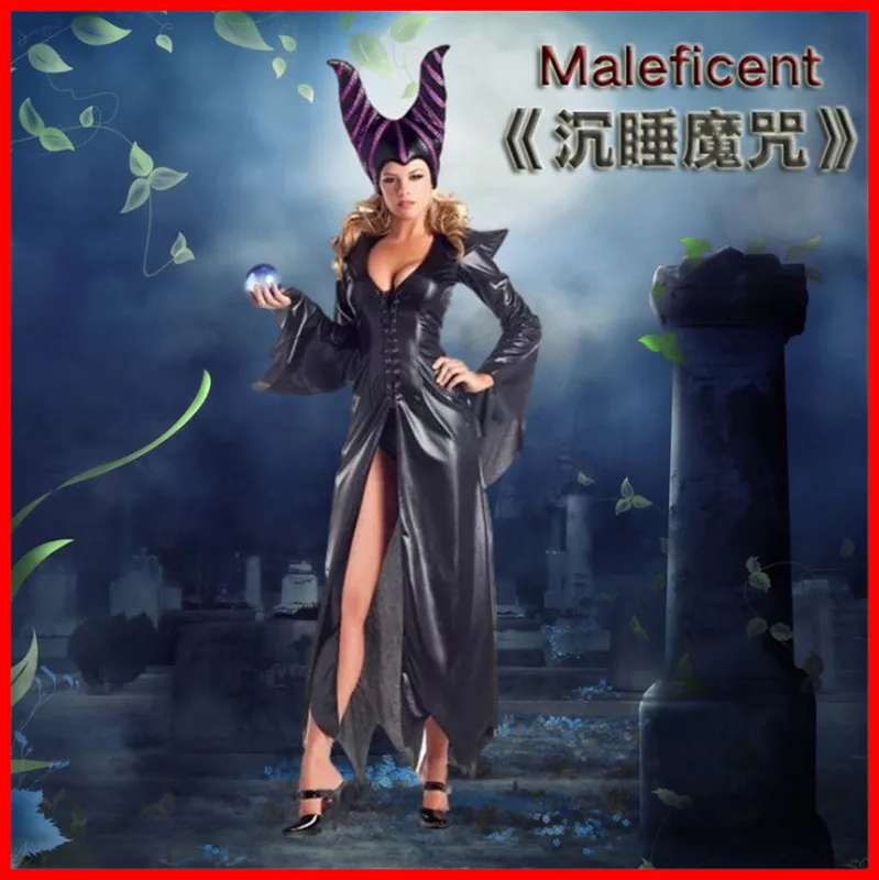 

Halloween Cosplay Maleficent Makeup Cinderella Witch Bar Party Princess Dress Costume