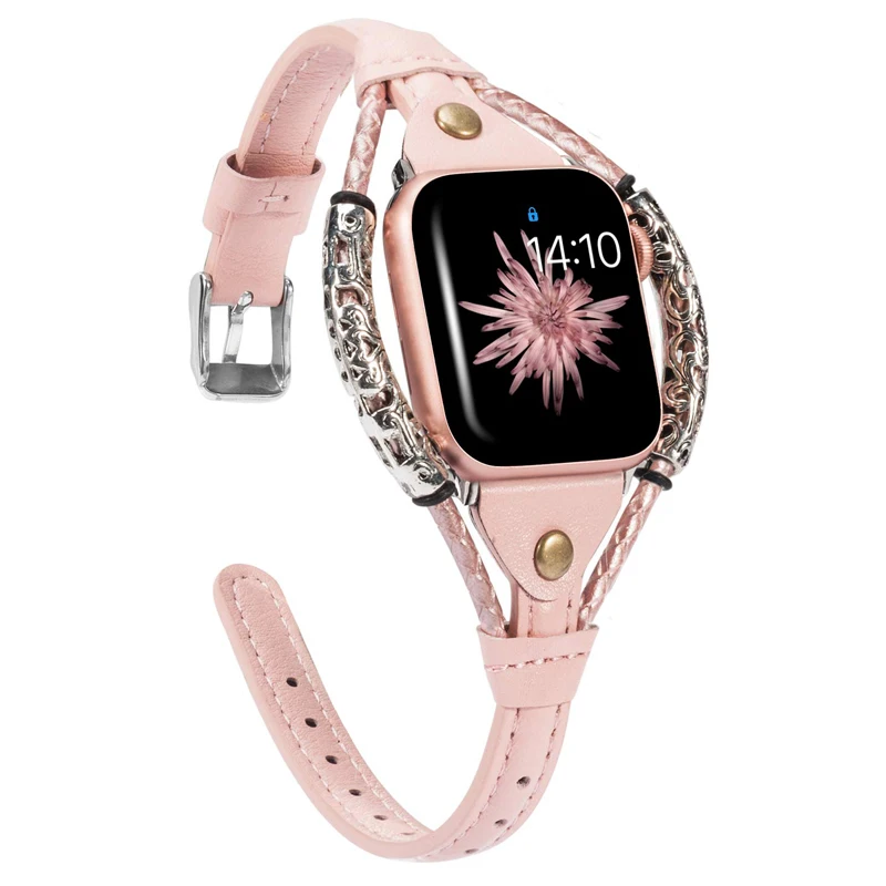 

Genuine Leather strap for apple watch 4 5 band 38mm 40mm 42mm 44mm metal bracelet watchband for iwatch correa 5/4/3/2/1