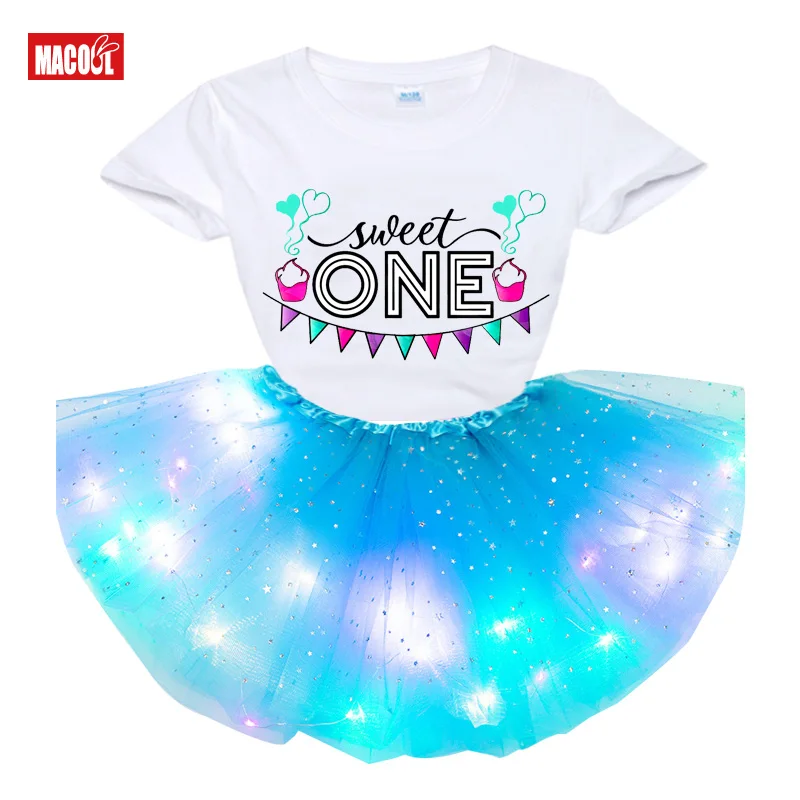 

Kids Baby Girl Tutu Dress 2-8Year Birthday Party Outfits Infant Princess Girl Clothes Cartoon Print Short T-shirt Dress 2pcs Set
