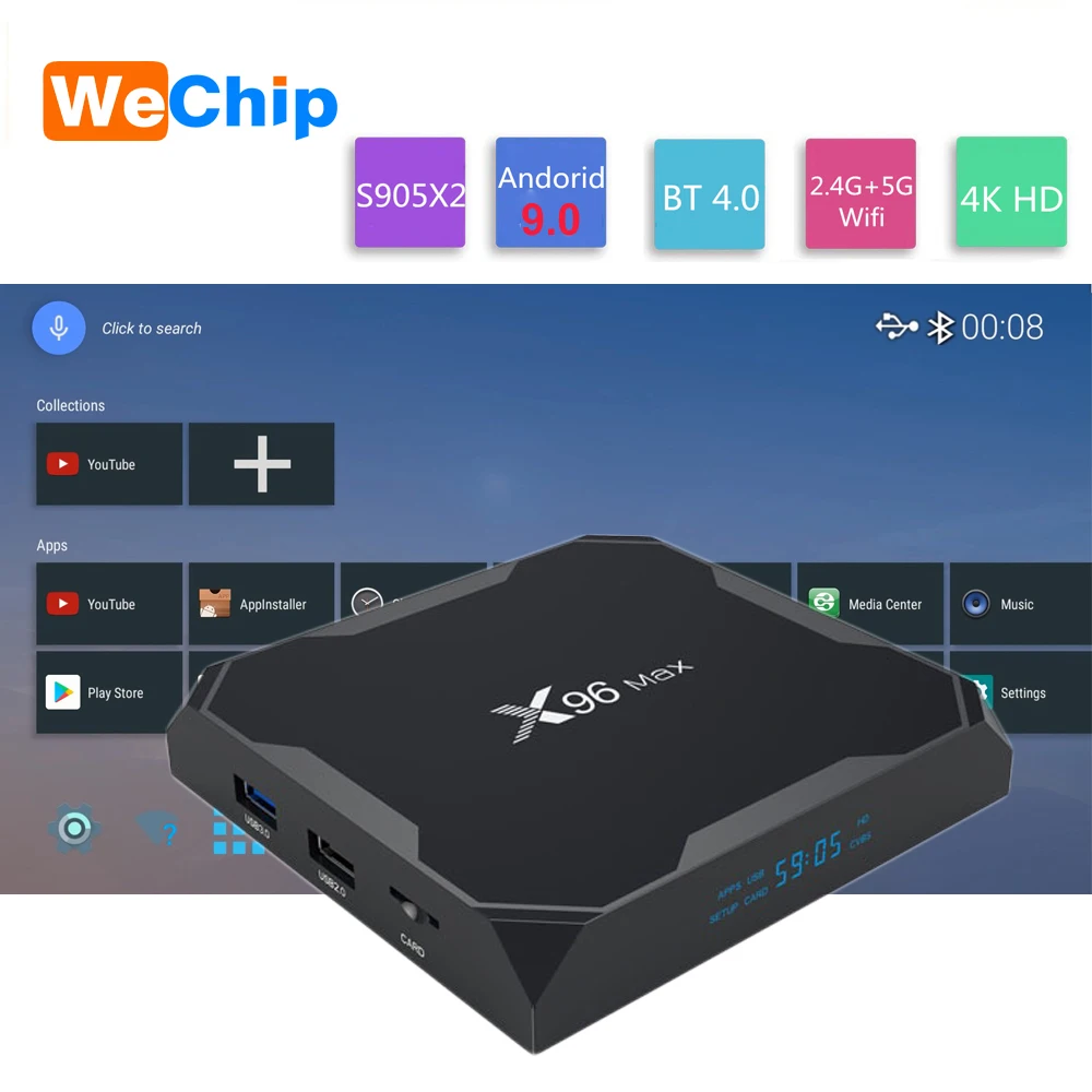 ТВ приставка X96MAX Android 9 0 четырехъядерный процессор Amlogic S905X2 LPDDR3 4 ГБ 64 2 4G и 5 ГГц Wi Fi