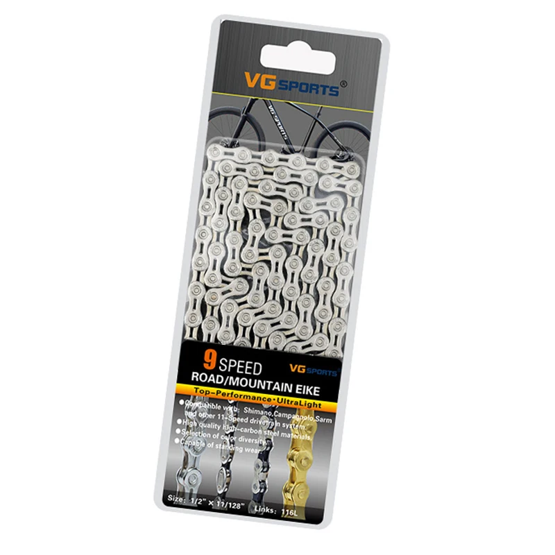 9S Silver H hollow VG SPORTS For 8/9/10/11 Speed Bike Chain MTB Road Racing Bicycle Hollow / Half-hollow 116L Cycling Chain Accessories - Цвет: 9S Silver H hollow