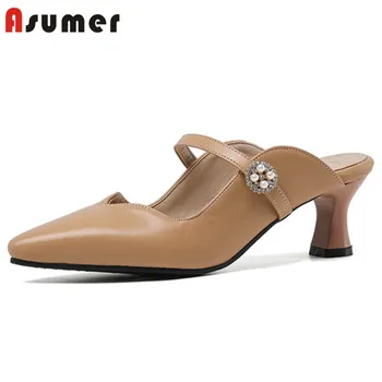 

ASUMER 2020 plus size 48 party casual shoes women pumps pointed toe pu pearl comfortable high heels ladies summer shoes