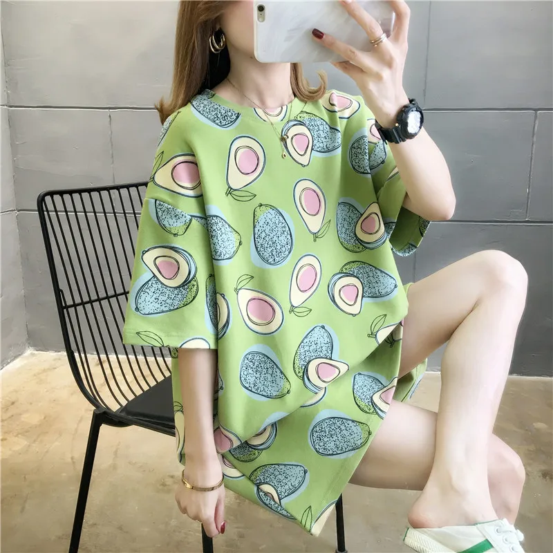 GCAROL 2020 Spring Summer Women Cartoon T-shirt Oversized Graphic Stripes Graffiti Long Tees Multi-design harajuku Tops