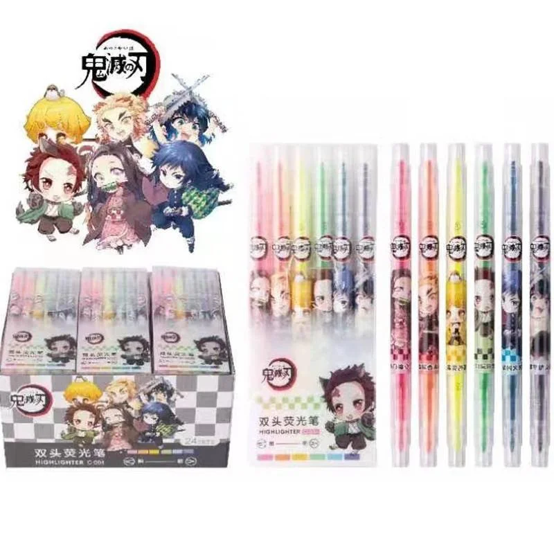 6-color Anime Demon Slayer Kimetsu No Yaiba Kamado Tanjirou Nezuko Agatsuma Zenitsu highlighter pen marker Stationery gift | Канцтовары