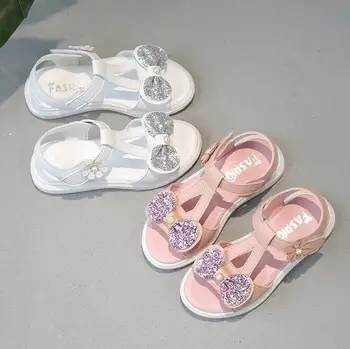 

2020 New Girls Shoes Flat Heel Sandals Kids Girls Summer Little Big Kids Shoes Princess Dress Bow Fashion Shoes Teenage Girls