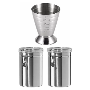 

Airtight Canisters Sets for the Kitchen Stainless Steel & Measuring Shot Cup Ounce Jigger Bar Cocktail Drink Mixer