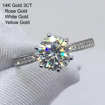 

14K White Gold 3 Carat Moissanite Diamond Ring Women Classic Trendy Wedding Party Engagement Anniversary Ring 3 Ct D Color