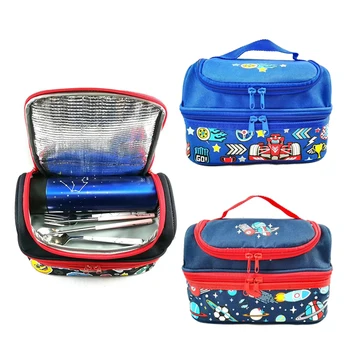 

Cartoon Double layer canvas insulated lunch bag Student lunch bag with handle Portable storage ice pack children's Bento bag