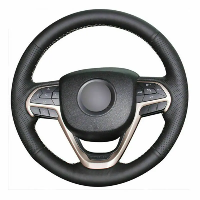

For Jeep Grand Cherokee 2014-2016 Top Leather Steering Wheel Hand-stitch on Wrap Cover