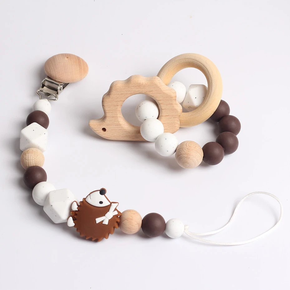 Детская Соска-пустышка с зажимом для ежика, силиконовая цепочка для прорезывания зубов, детская игрушка, Рождественский подарок - Цвет: brown