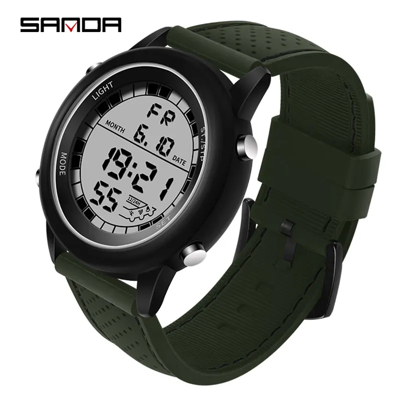 Army Green SANDA чехол из нержавеющей стали цифровые мужские часы лучший бренд класса люкс военные спортивные часы водонепроницаемые часы мужские часы - Цвет: Army Green