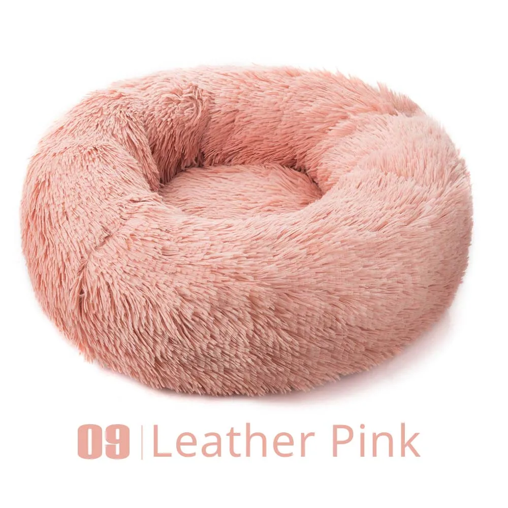 leather pink Круглые плюшевые домашние коврики для кошек, зимние теплые спальные гнезда для кошек, мягкие длинные плюшевые корзины для собак, подушки для домашних животных, переносные принадлежности для домашних животных - Цвет: leather pink