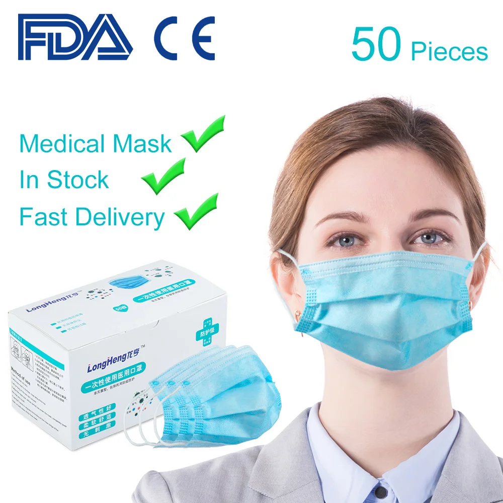 

50pcs Disposable Face Masks Anti-Pollution 3 Laye Mask Dust Protection Masks Elastic Ear Loop Disposable Dust Filter Safety Mask
