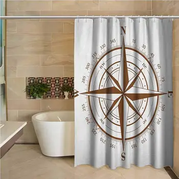 

Compass Hotel Quality Polyester Shower Curtain Seamanship Brown Compass with Windrose and Detailed Angles Directions on The