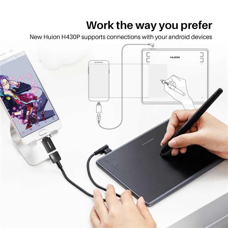 HUION H430P(OTG) 4096 уровень ультратонкий графический планшет без батареи цифровая ручка планшет стилус(идеально подходит для osu)+ подарок