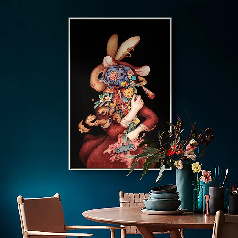 

Abstract poster Character Rabbit Girl Creative Nordic Canvas painting wall Art picture for girl'sroom Home Decoration Unframed