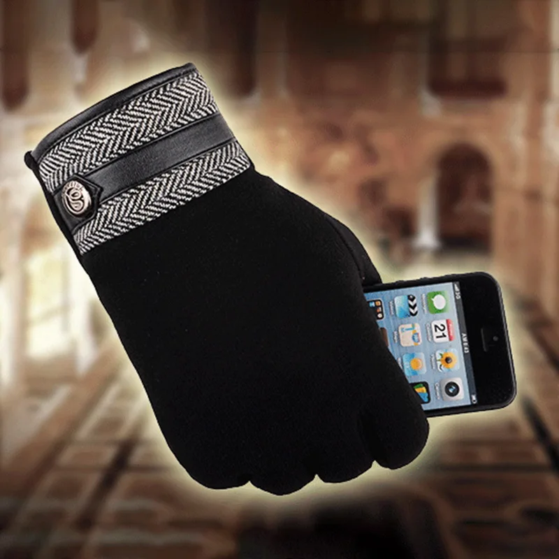 Мужские теплые перчатки полный палец Сенсорный экран для смартфона зимние перчатки варежки ветрозащитные варежки для холодной погоды Черный Коричневый Серый