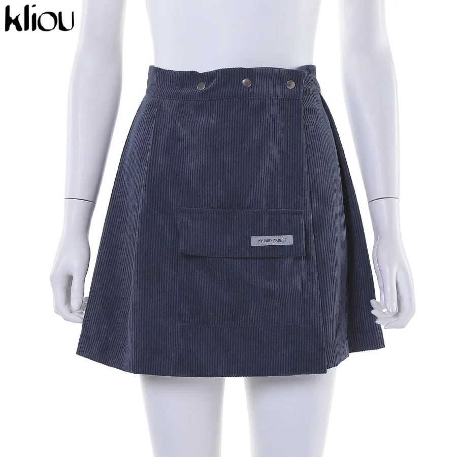 skirt Kliou Женский Повседневный комплект из двух предметов осеннее пальто с длинными рукавами+ грубая юбка синяя одежда однобортный воротник с карманами - Цвет: skirt