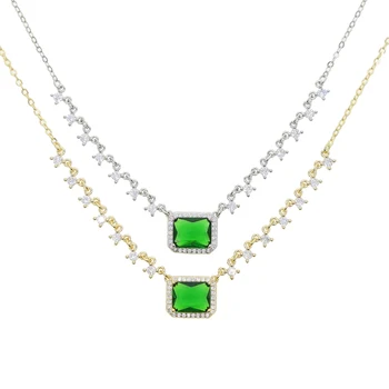 

Best lady 2020 New arrival Gold cz chain Necklace for Women Bohemia green Color Nature Stone Pendants Statement Necklace Gifts