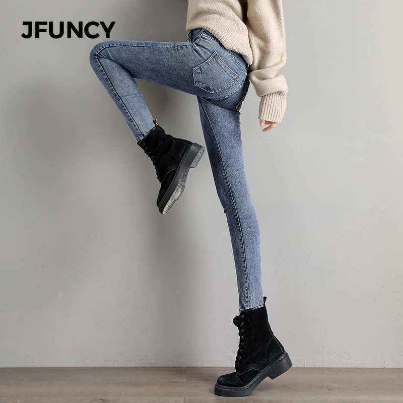 JFUNCY новые женские джинсы корейские с высокой талией джинсовые узкие брюки